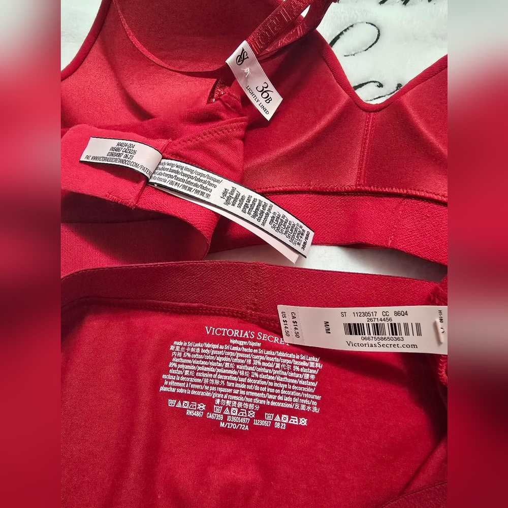 💖VICTORIA SECRET Shine Patch Lightly Line Wireless T-Shirt Bra Set. Red. 36B/ M - Picture 3 of 5